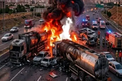 شمار جان باختگان تصادف تانکر سوخت در محور سنندج- همدان به 11 نفر رسید